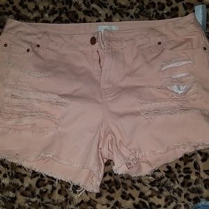 Destructed blush pink shorts